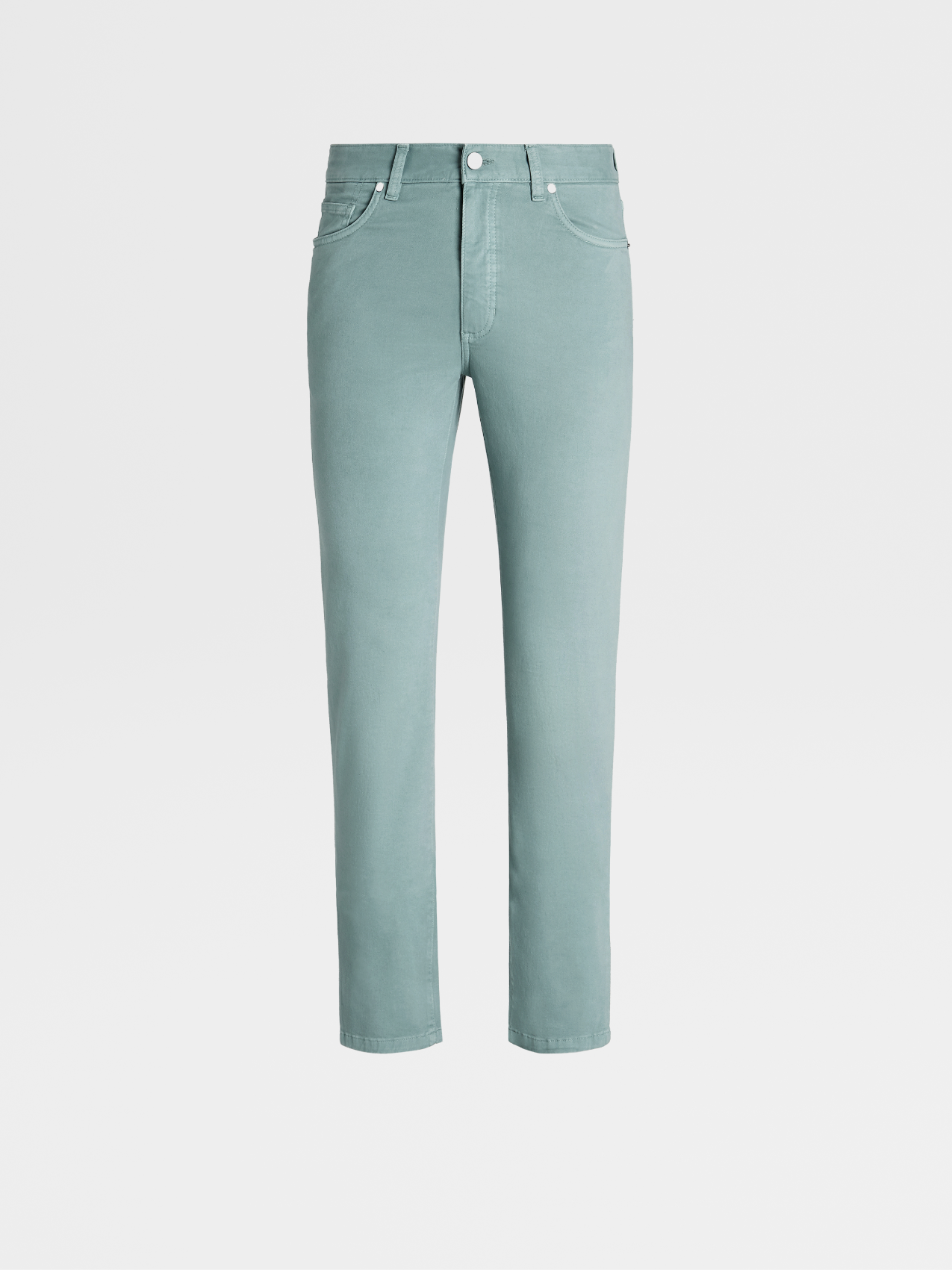 Aqua Green Stretch Cotton Gabardine 5-Pocket Jeans